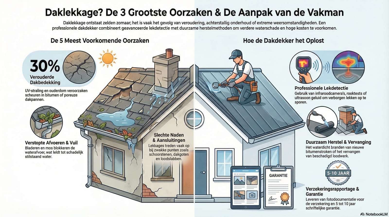 Daklekkage? Dit zijn de 5 meest voorkomende oorzaken én hoe een dakdekker het oplost