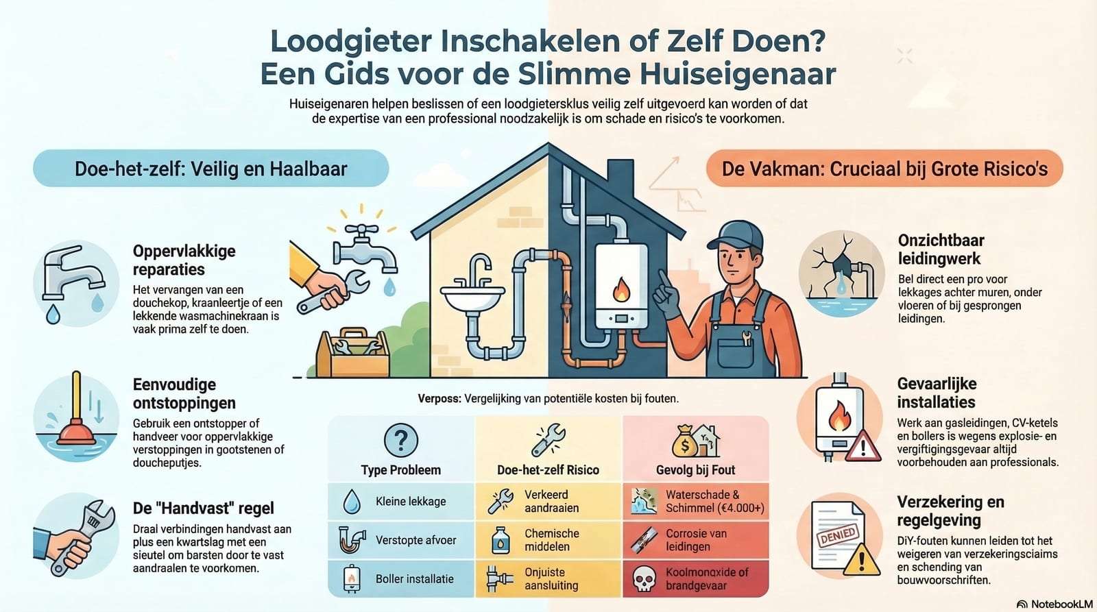 Loodgieter inschakelen of zelf doen? 7 klussen die je beter niet zelf doet (en 5 die wél kunnen)
