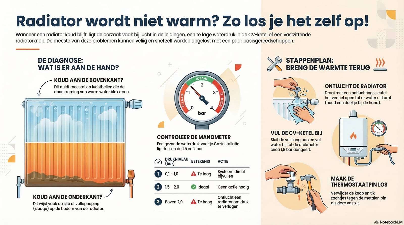 Radiator wordt niet warm: 7 veelvoorkomende oorzaken en oplossingen