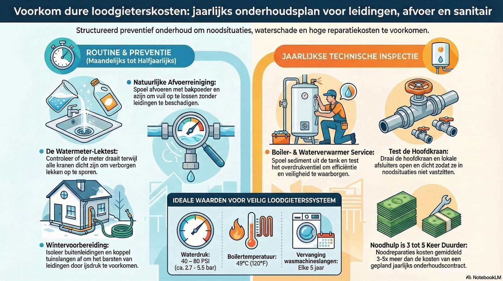 Voorkom dure loodgieterskosten: jaarlijks onderhoudsplan voor leidingen, afvoer en sanitair